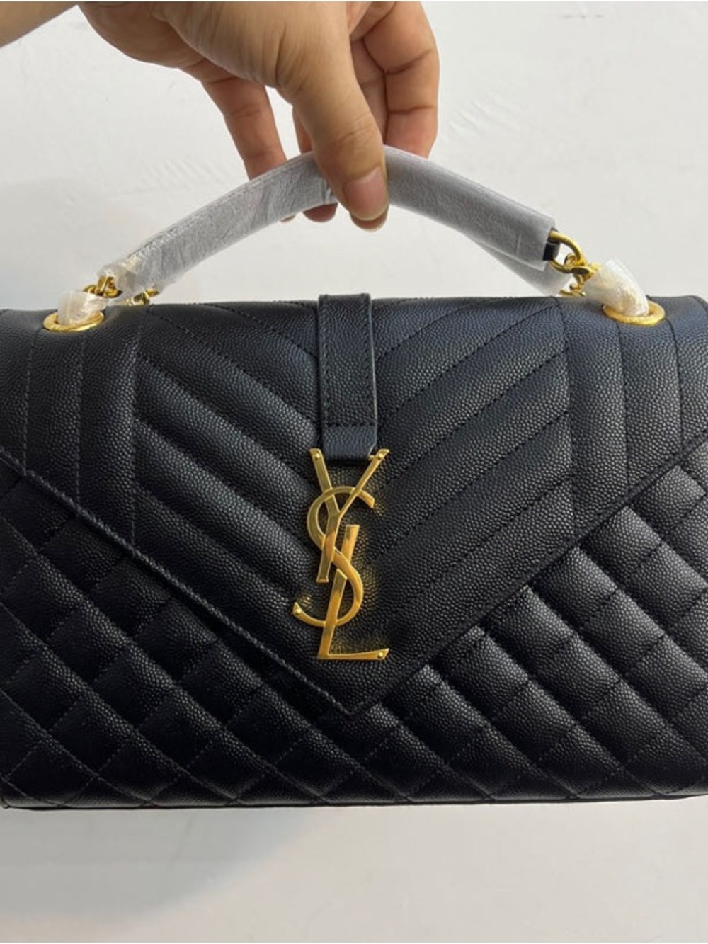 Saint Laurent Black Quilted Satchel with Gold YSL Logo